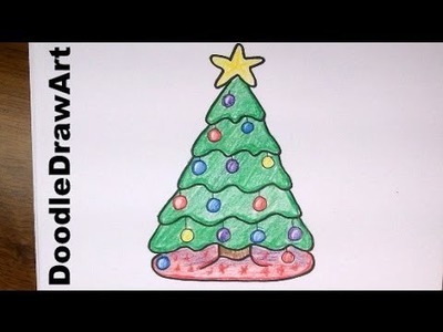 Drawing: How To Draw a Cute Cartoon Christmas Tree - Easy step by step drawing lesson