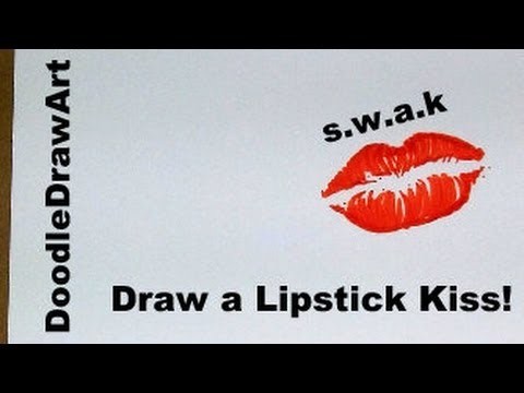Drawing: How To Draw a Lipstick Kiss SWAK.  - Step by Step tutorial - Easy!
