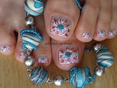 Nail art collaboration with aoana15 France - UK sweet flowers on French manicure.pedicure