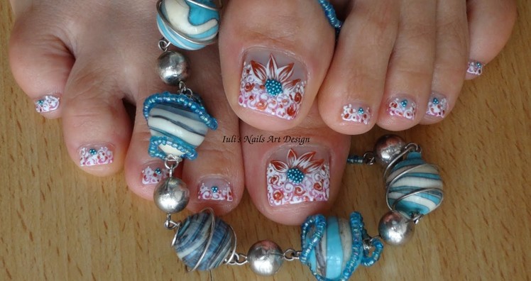 Nail art collaboration with aoana15 France - UK sweet flowers on French manicure.pedicure