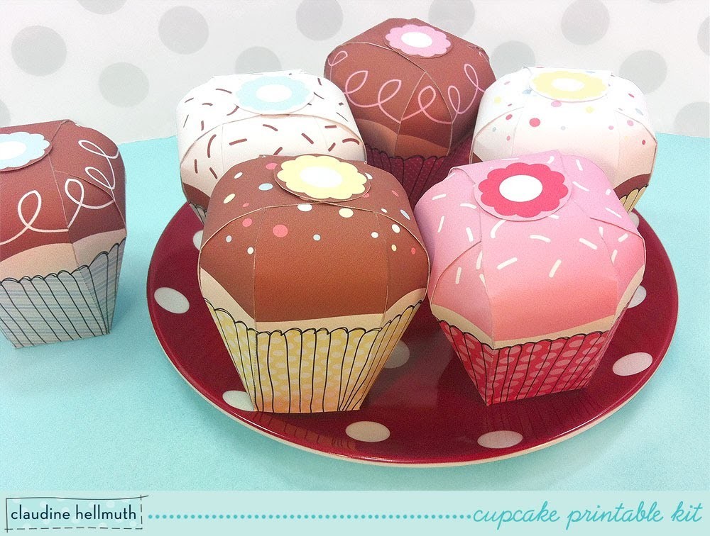 Make a paper cupcake party favor & gift boxes - printable kit