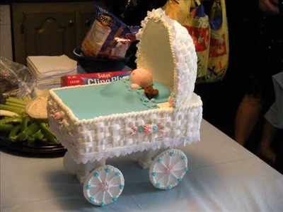 Rolled Fondant Baby Carriage w Baby & Bear