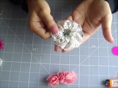 Fabric Paper Flower combo TUTORIAL using WOC summer blooms paper flowers. trim haul frogfeathers
