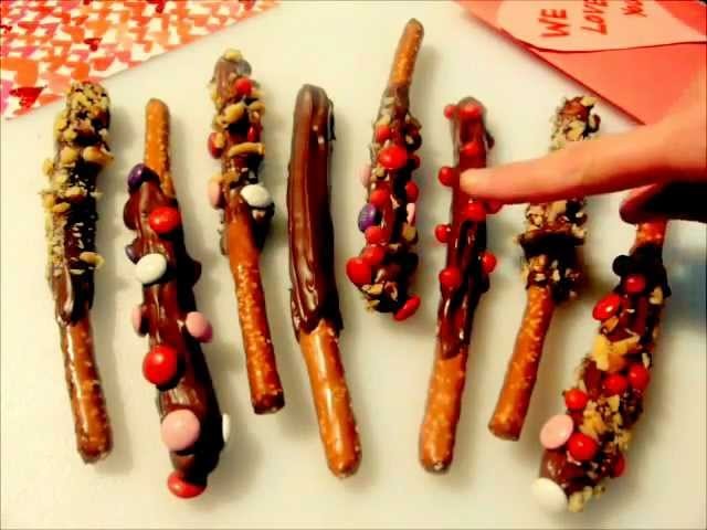 VALENTINE'S DAY dessert or treat - How to make CARAMEL & CHOCOLATE dipped PRETZEL RODS