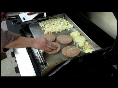Burgers & Onions with Hashbrowns on the Griddle-Q