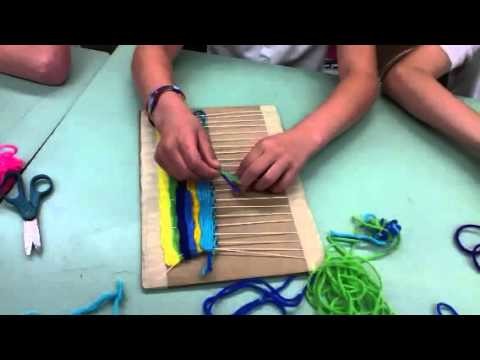 Cardboard looms and weaving for elementary art students.