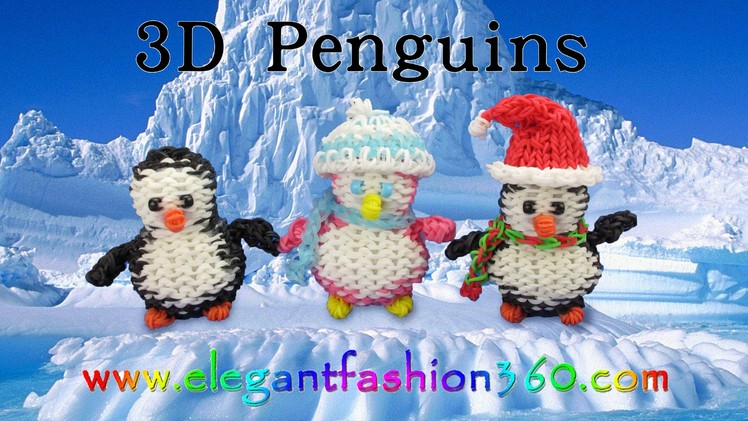 Rainbow Loom Penguin 3D Charms - How to Loom Bands Tutorial Christmas.Holiday.Winter.Animal