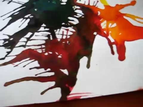 Arts & Crafts activity: colorful pictures.patterns from blowing and spreading paint through straws.