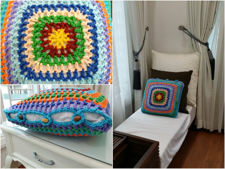 DIY Room Decoration. Crochet Granny Square Cushion Cover (Home Decoration)