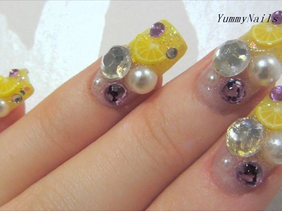 Kawaii Collaboration with JapanNailsAndMore - Yellow and Lavender Citrus Design Nail Art Tutorial