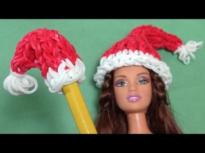 Rainbow Loom Charms. Loom Bands Santa Hat Pencil Topper Christmas - How to make (Weihnachten)