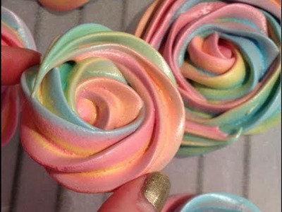 Rainbow Rose Meringue Cookies