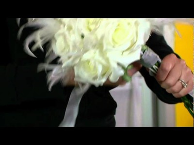 Create a Sparkling White Rose & Feather Wedding Bouquet