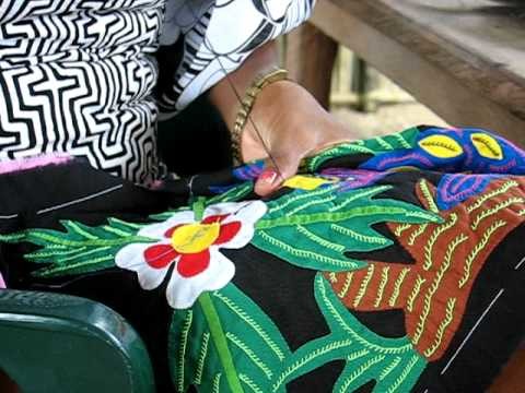 Kuna Indians making Mola Textiles for Kunaprints.com Mola Shoes
