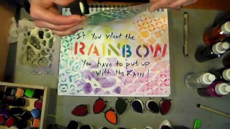 Mixed Media Fun: rainbow stenciled journal page