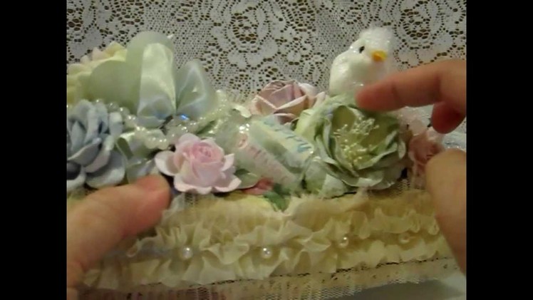 Shabby Chic Flower book.Lace cake.altered egg carton