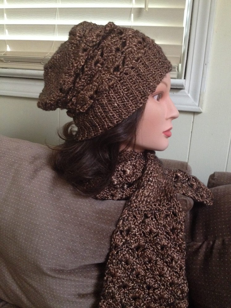 Crotchet hat and scarf- Patons Metallic Gold