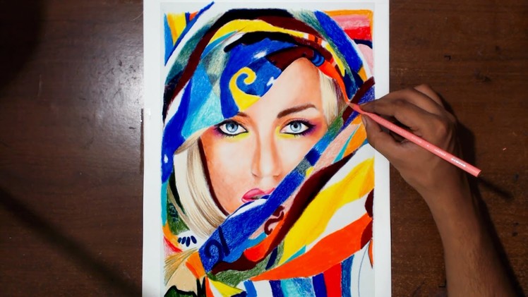 Drawing A Girl with a Colorful Scarf -- Prismacolor pencils