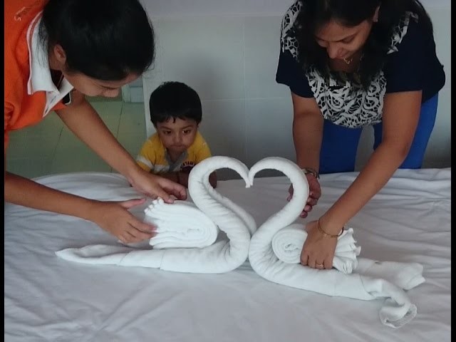 How to make Towel art. Towel Origami Swans