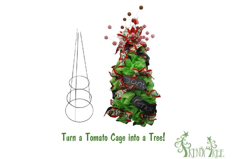 Make A Christmas Tree Using a Tomato Cage and Deco Poly Mesh