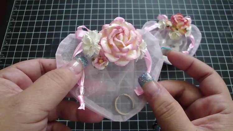 Pink Sheer Organza Heart Jewelry Gift Bag