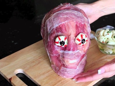 Scary Halloween Party Food - Prosciutto Head on a Platter Appetizer Recipe