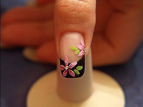 Flower design with nail lacquer and strass stones