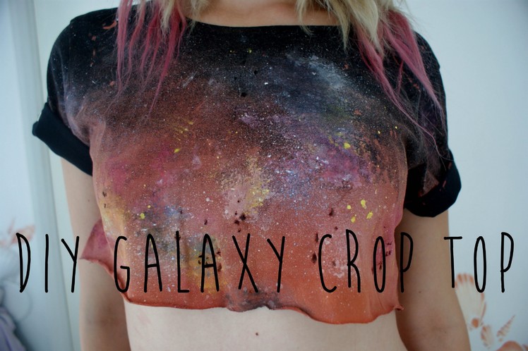 DIY Studded Galaxy Print Cropped Top from a Black T-Shirt