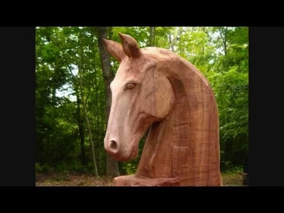 Horse head wood sculpture in progress, by Mark Poleski