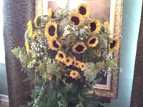 How To Florist - Sunflowers In Moss Wrapped Vase Entry Arrangement - Part 2