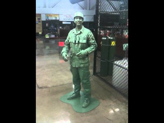 The best home made Green Toy Soldier creative costume wins the first prize at Frys Electronics