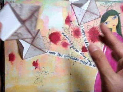 Art journal 'kites' as mini envelopes and embossing as resist