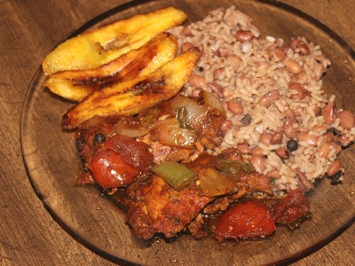 HOW - TO MAKE REAL JAMAICAN STEW CHICKEN , JAMAICAN RICE & PEAS WITH JAMAICAN PLANTAINS