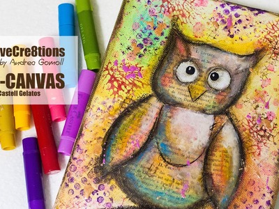 【MIXED MEDIA CANVAS OWL】with Faber Castell Gelatos