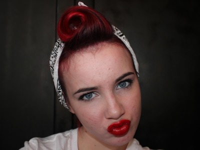 Vintage Pin up swirl updo w. bandanna hair tutorial (Rosie the riveter)