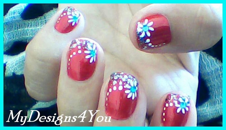 Floral Nail Art for Short Nails |  Red Nails Design  ♥