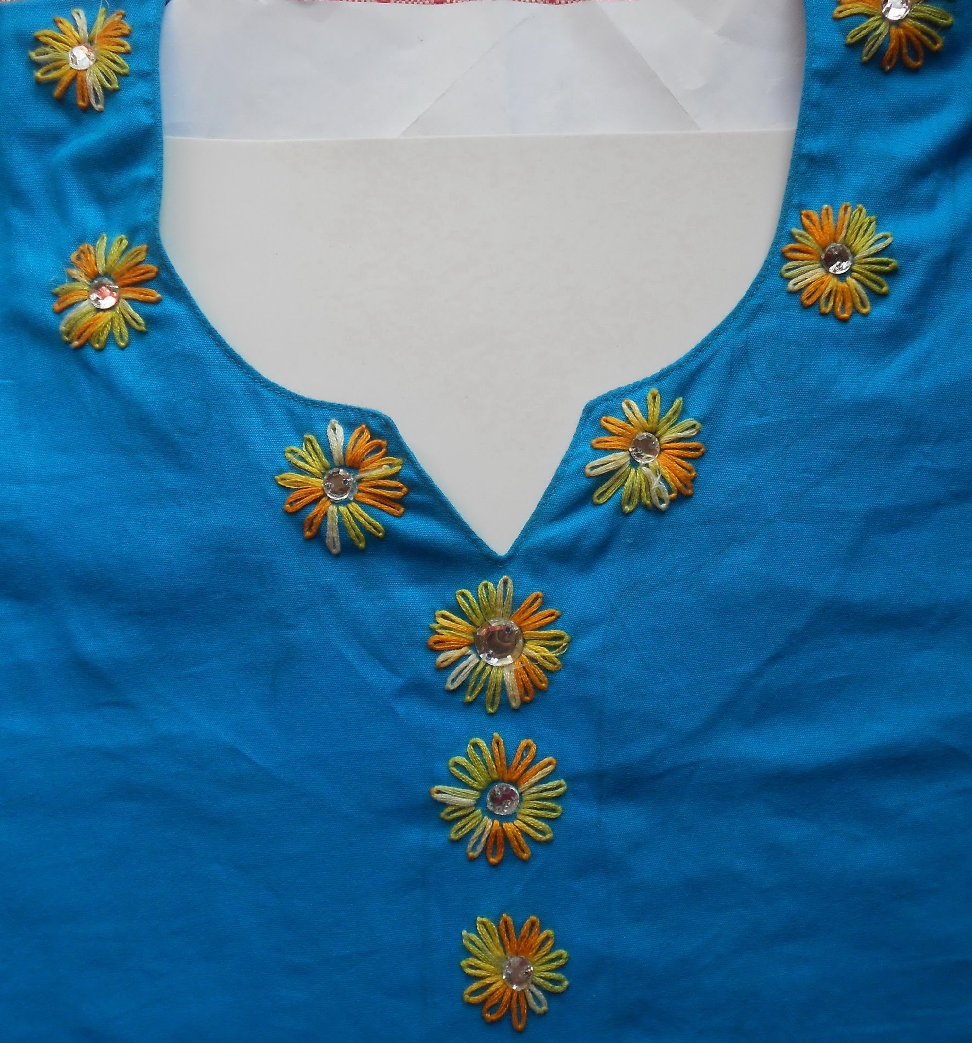 HAND EMBROIDERY:HOW- TO-DECORATE NECKLINE USING  LAZY DAISY STITCH