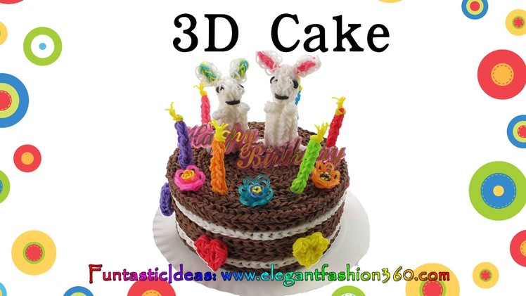 Rainbow Loom 3D cake 6" Live Size - How to loom bands tutorial