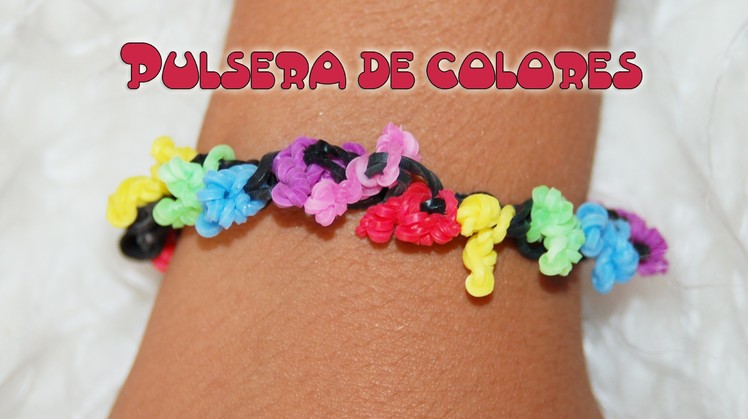 Pulsera de colores con gomitas. bracelet coral rainbow loom