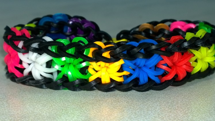 Rainbow Loom Starburst Bracelet with two forks. Very Easy! Colorful Rubber Bands. DIY.