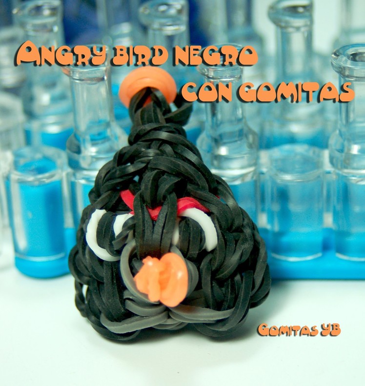 Angry bird negro con gomitas. angry bird black rainbow loom