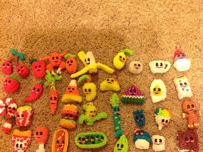 My collection of rainbow loom happy food: all credits to +feelinspiffy!