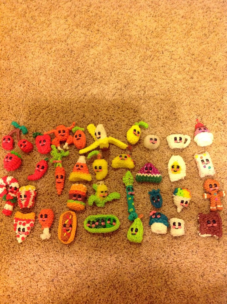My collection of rainbow loom happy food: all credits to +feelinspiffy!