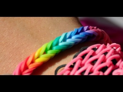 NEW! EASY! How to make a Rainbow colored FISHTAIL rubber band bracelet with the Cra z Loom maker