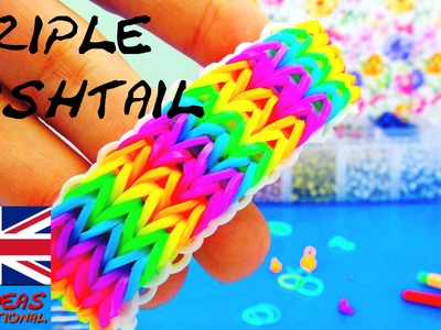 Triple Fishtail Rainbow Loom Bracelet Tutorial without Loom Board | englisch