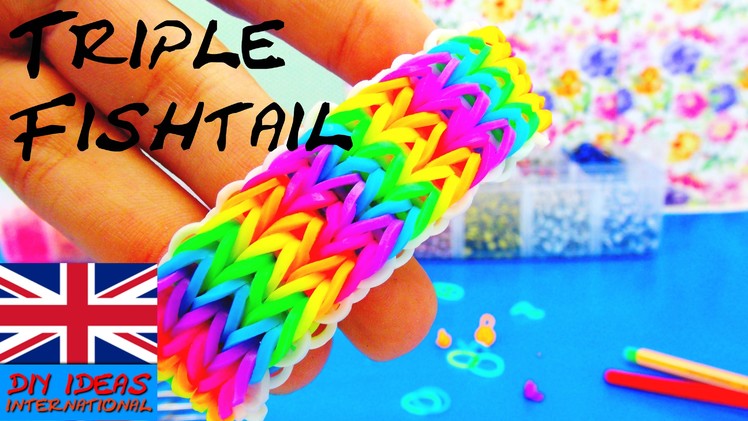 Triple Fishtail Rainbow Loom Bracelet Tutorial without Loom Board | englisch