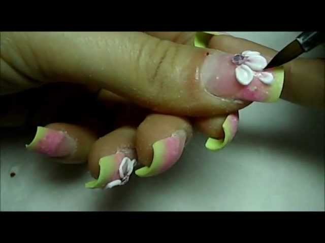 Acrylic Nails Tutorial: Summer inspired with 3D flowers