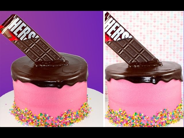 Classic Birthday Cake with a Melting Chocolate Bar Effect by Cupcake Addiction