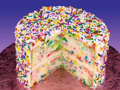 Funfetti Cake Recipe (Birthday Cake with Rainbow Sprinkles) from Cookies Cupcakes and Cardio