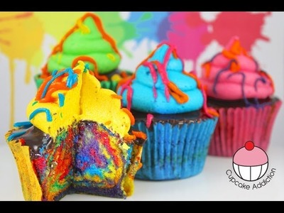 Rainbow Paint Splatter Cupcakes! More Rainbow Cakes with Cupcake Addiction. .